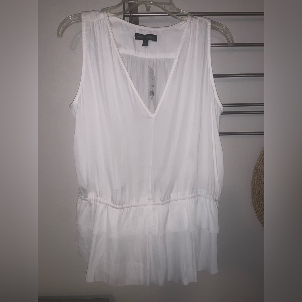 Banana Republic White Ruffled Peplum Sleeveless Tank Top